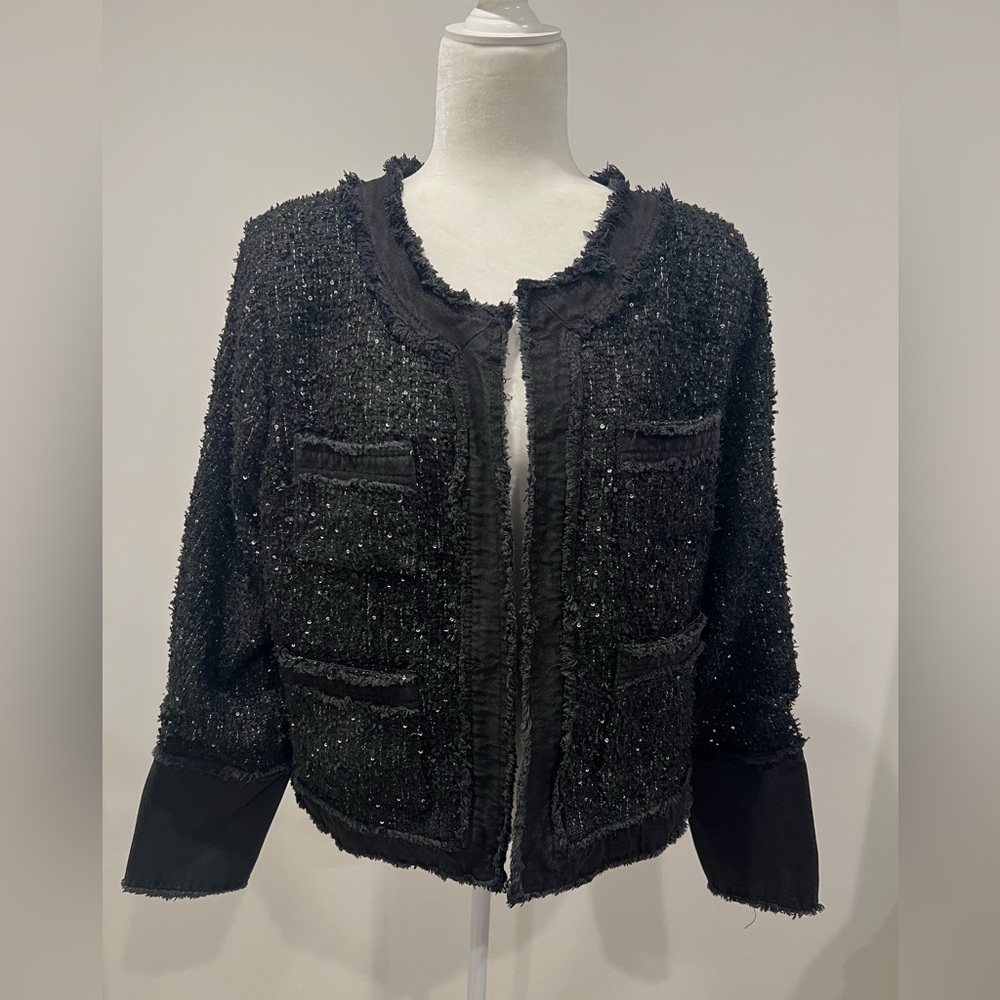 NWT SAKS FIFTH AVE Elegant Black Tweed Jacket